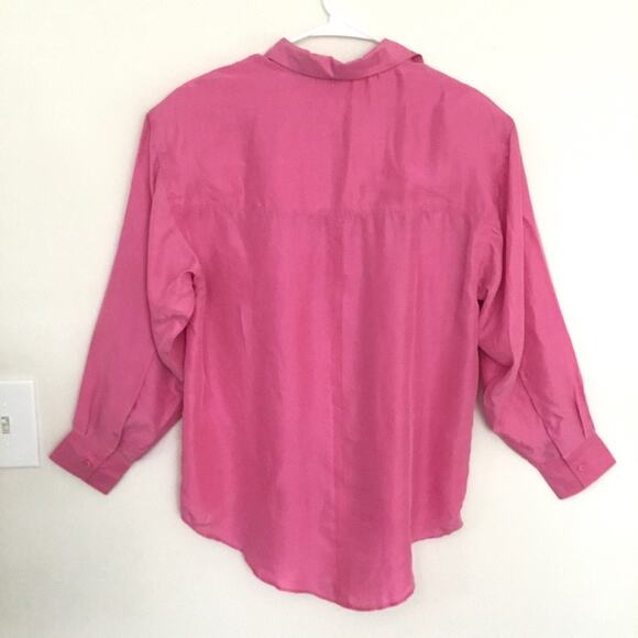 Vtg ‘90s Front Row 100% Silk Solid Relaxed Fit Button Down Collared Blouse Sz M - Picture 2 of 5
